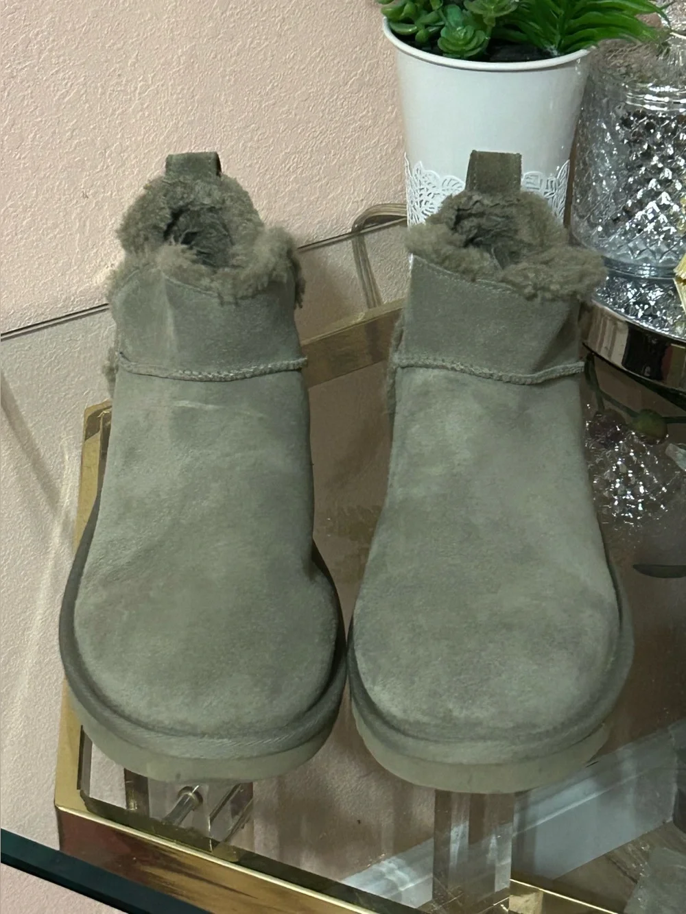 Koolaburra by UGG Mini Short Olive Green Suede Shearling Lined Ankle Booties 8